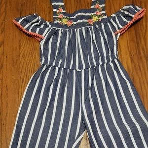 Blue & White Off Shoulder Jumpsuit -Size 4